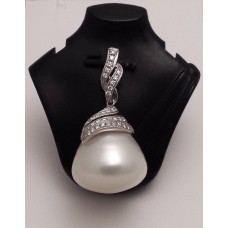 SOLD  18ct WHITE GOLD, DROP PEARL and DIAMOND PENDANT