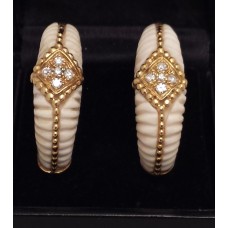 18ct GOLD, IVORY and DIAMOND EARRINGS