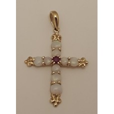 SOLD  9ct GOLD, OPAL and RUBY CROSS