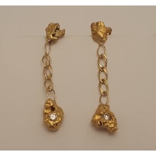 SOLD  GOLD NUGGET and DIAMOND EARRINGS