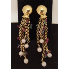 SOLD  18ct GOLD, PEARL, RUBY, SAPPHIRE, EMERALD EARRINGS