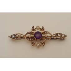 SOLD  15ct GOLD, AMETHYST & SEED PEARL BROOCH
