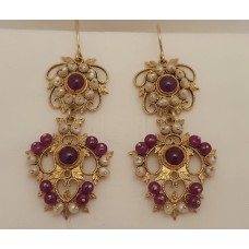 SOLD  18ct GOLD, RUBY & SEED PEARL EARRINGS