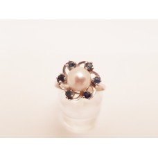 14ct WHITE GOLD, PEARL & SAPPHIRE RING